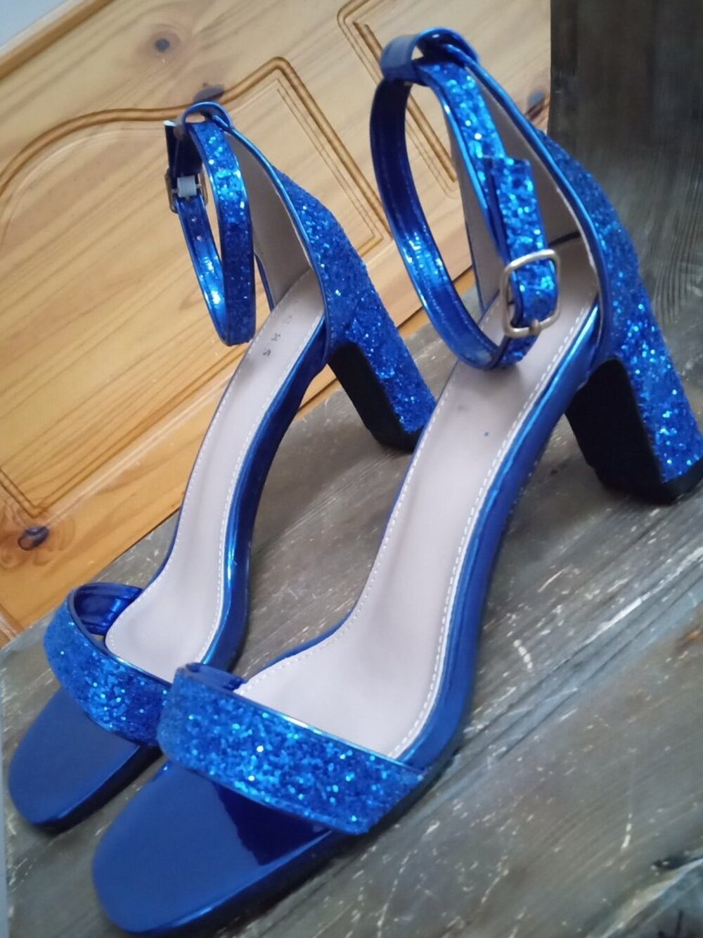 Allegra K Women's Size 8.5 Glitter Ankle Strap Chunky Heel Sandals NEW!